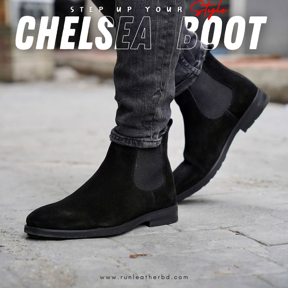 Original Soft Suede Leather Men's Chelsea Boot [ BLACK ]